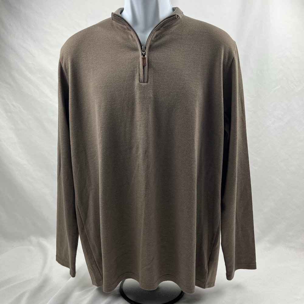 Mizzen+Main Men's Size L Trim Fit Brown Quarter 1/4 Zip Pullover Sweater